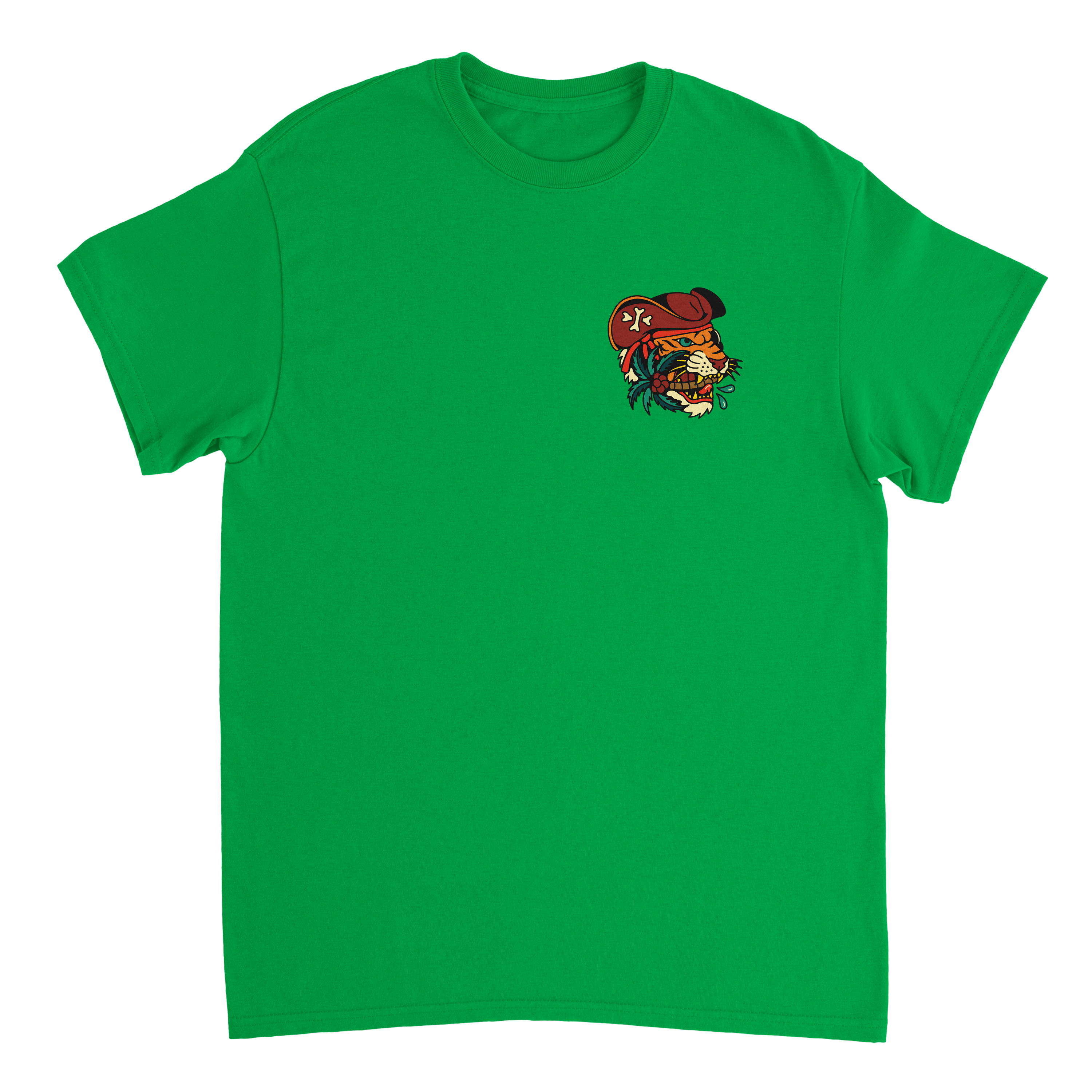 Pirate Tiger - Bright Green Heavyweight Crewneck T-shirt